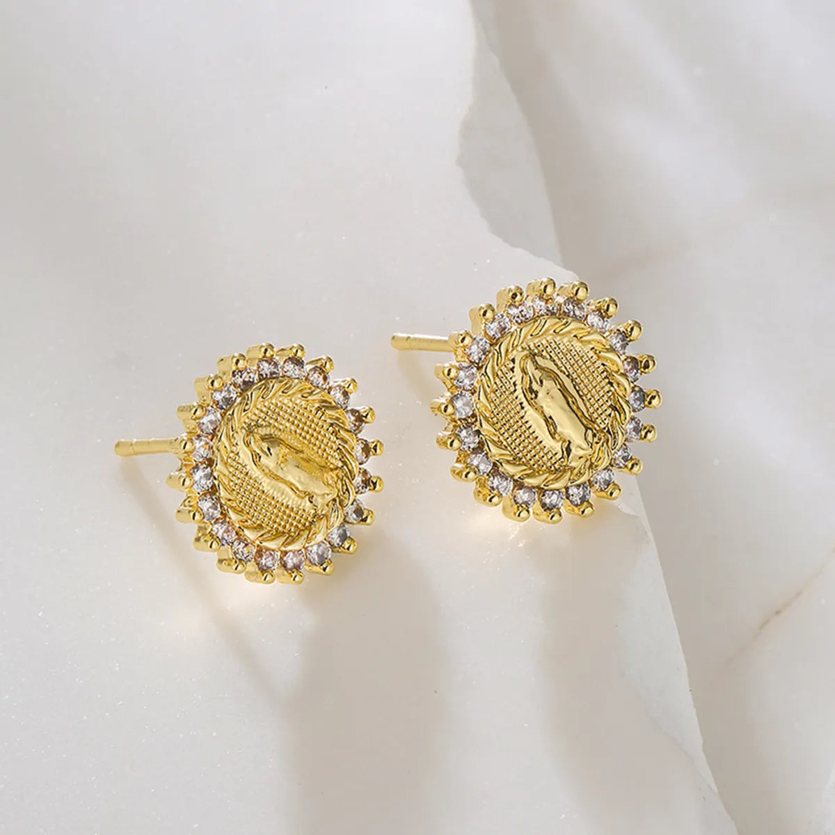 Fashion Portrait Copper Ear Studs Gold Plated Zircon Copper Earrings