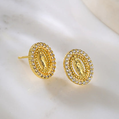 Fashion Portrait Copper Ear Studs Gold Plated Zircon Copper Earrings