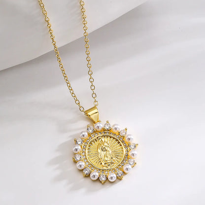 Fashion Portrait Geometric Copper Gold Plated Zircon Pendant Necklace 1 Piece