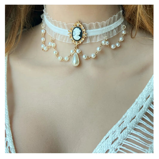 Fashion Portrait Imitation Pearl Women's Choker 1 Piece