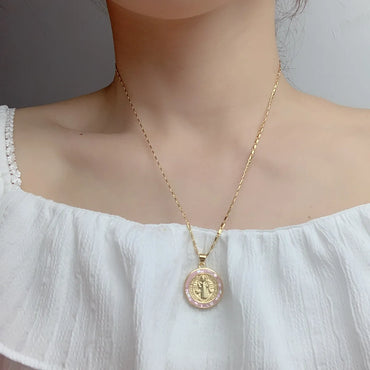 Fashion Portrait Round Copper Plating Pendant Necklace 1 Piece