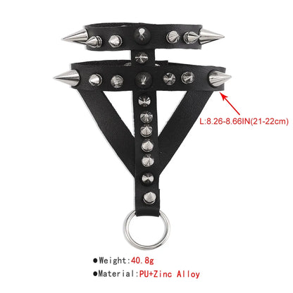 Fashion Pu Leather  Double Layer Punk Hidden Hook Adjustable Alloy Bracelet