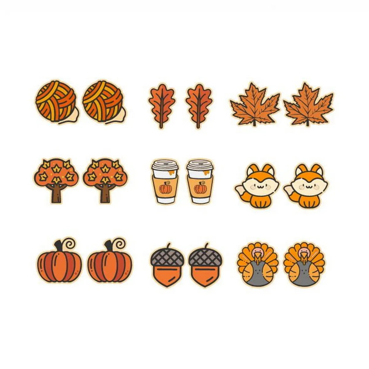 Fashion Pumpkin Maple Leaf Tree Wood Women's Ear Studs 1 Pair