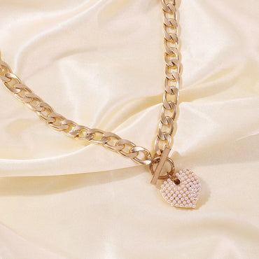 Fashion Punk Style New Pearl Heart-Shape Necklace For Women Bold Water Wave Clavicle Chain Simple Necklaces Nihaojewelry