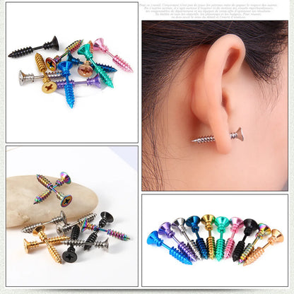 Fashion Punk Style Titanium Steel Screw Stud Earrings