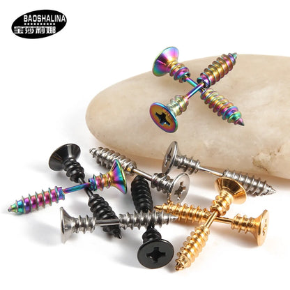 Fashion Punk Style Titanium Steel Screw Stud Earrings