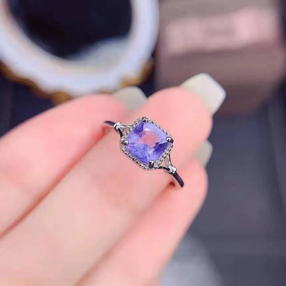 Fashion Purple Diamond Ring Simple Square Blue Diamond Opening Copper Ring