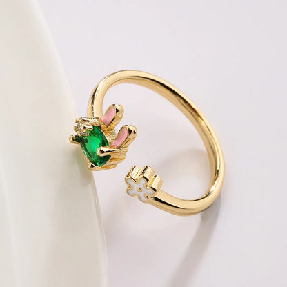 Fashion Rabbit Copper Gold Plated Zircon Open Ring 1 Piece