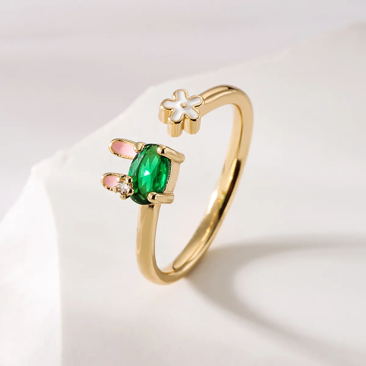 Fashion Rabbit Copper Gold Plated Zircon Open Ring 1 Piece