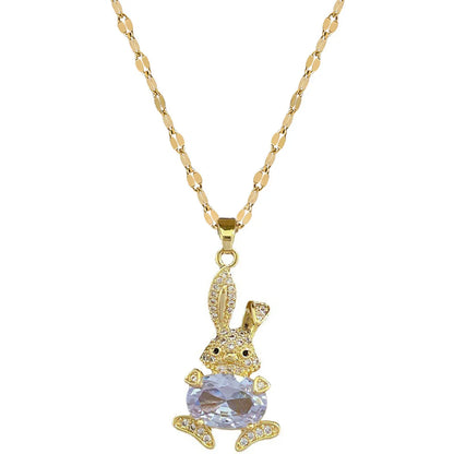 Fashion Rabbit Titanium Steel Copper Inlay Rhinestones Pendant Necklace