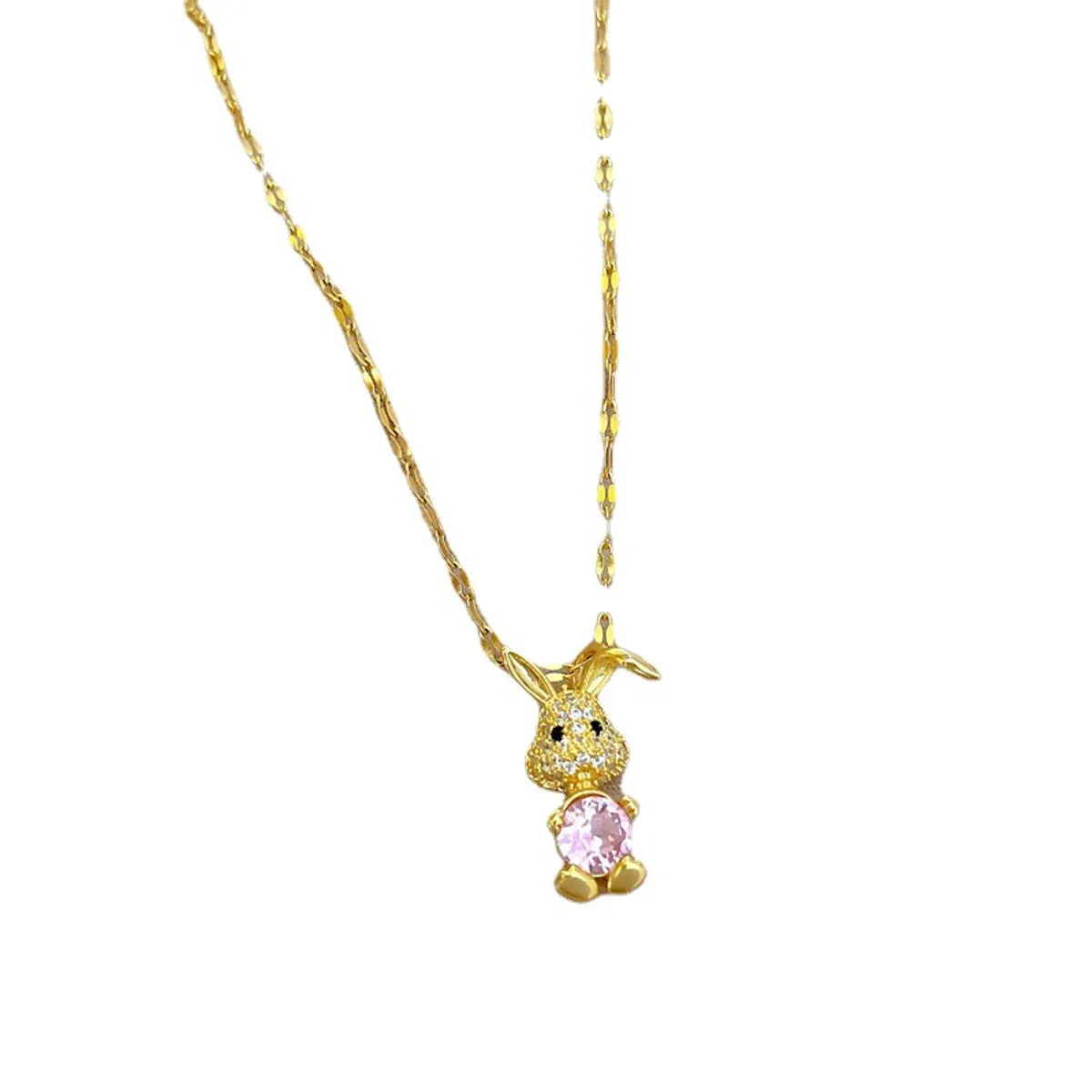 Fashion Rabbit Titanium Steel Copper Inlay Artificial Diamond Pendant Necklace