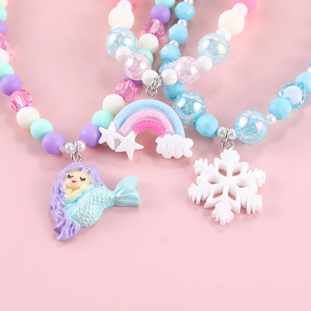 Fashion Rainbow Mermaid Snowflake Resin Beaded Girl's Necklace 1 Piece