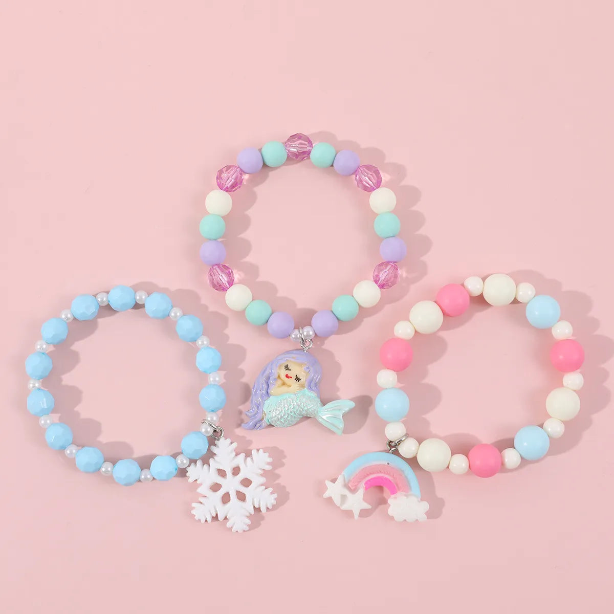 Fashion Rainbow Mermaid Snowflake Resin Beaded Girl's Necklace 1 Piece