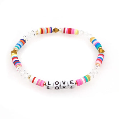 Fashion Rainbow Soft  Crystal Letter Handmade Beaded Bracelet Wholesale