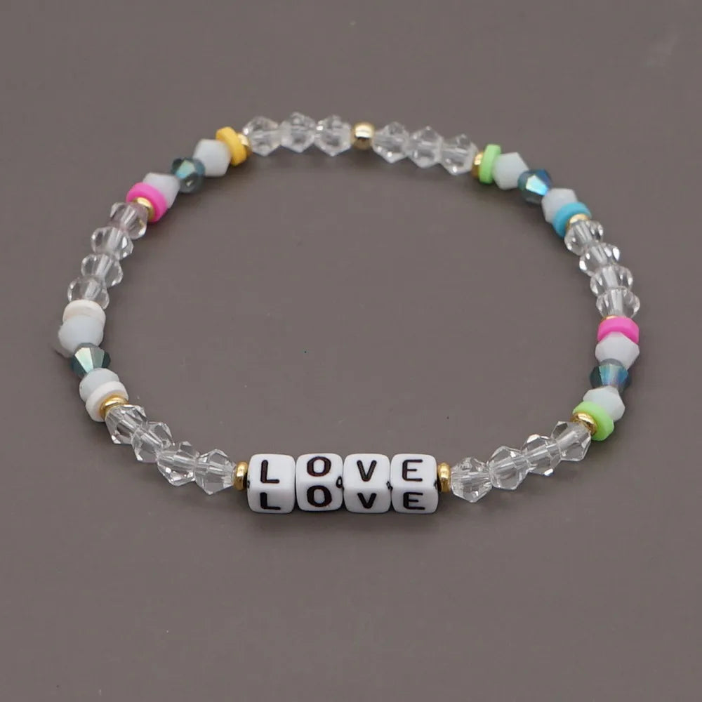 Fashion Rainbow Soft  Crystal Letter Handmade Beaded Bracelet Wholesale