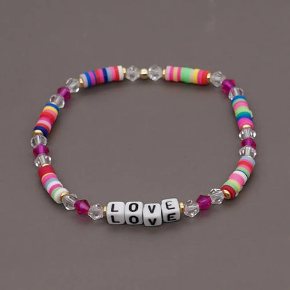 Fashion Rainbow Soft  Crystal Letter Handmade Beaded Bracelet Wholesale