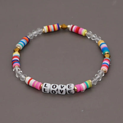 Fashion Rainbow Soft  Crystal Letter Handmade Beaded Bracelet Wholesale