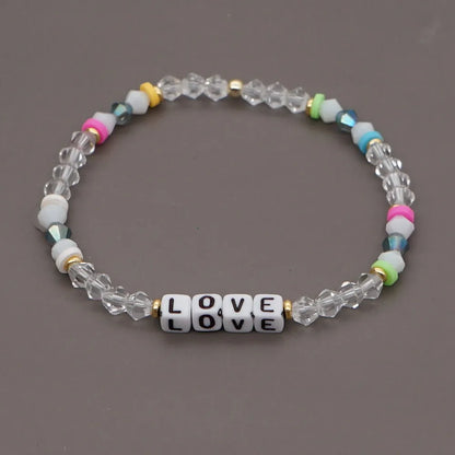 Fashion Rainbow Soft  Crystal Letter Handmade Beaded Bracelet Wholesale