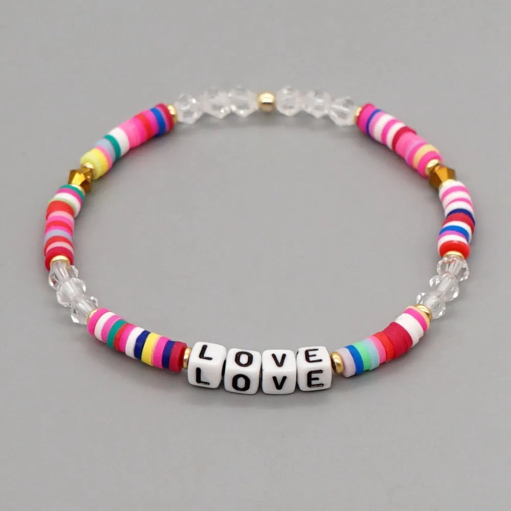 Fashion Rainbow Soft  Crystal Letter Handmade Beaded Bracelet Wholesale