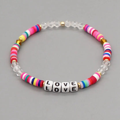 Fashion Rainbow Soft  Crystal Letter Handmade Beaded Bracelet Wholesale