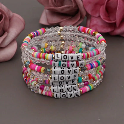 Fashion Rainbow Soft  Crystal Letter Handmade Beaded Bracelet Wholesale