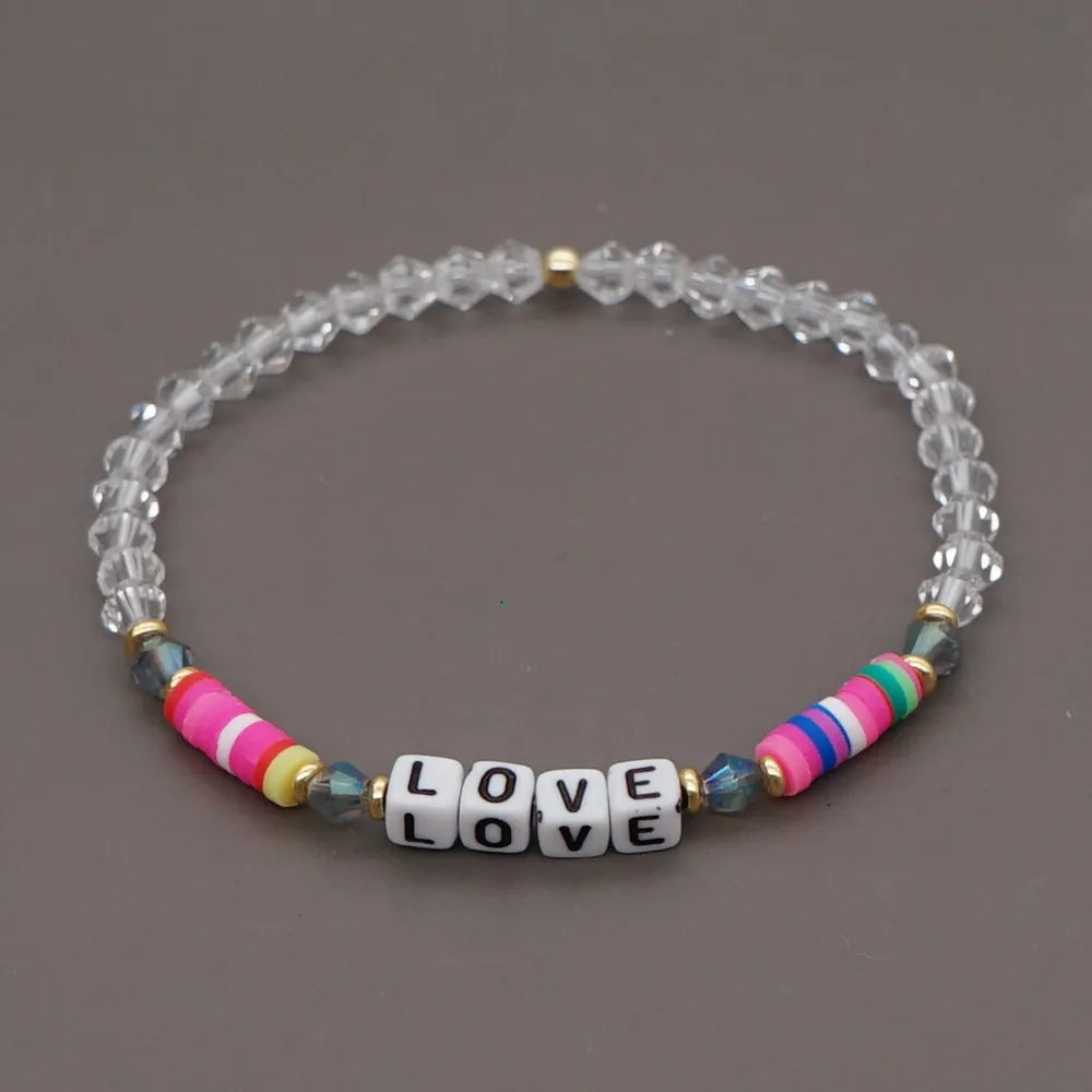 Fashion Rainbow Soft  Crystal Letter Handmade Beaded Bracelet Wholesale