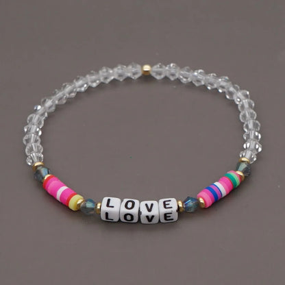 Fashion Rainbow Soft  Crystal Letter Handmade Beaded Bracelet Wholesale