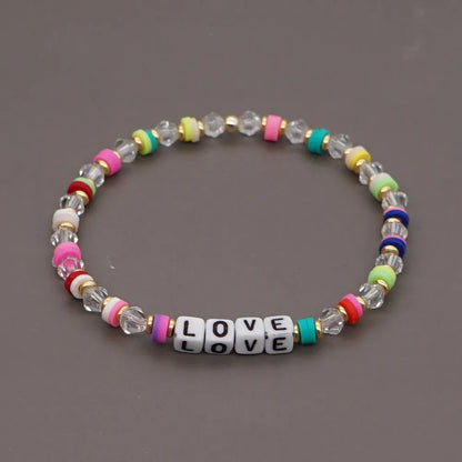 Fashion Rainbow Soft  Crystal Letter Handmade Beaded Bracelet Wholesale