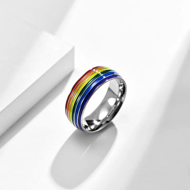 Fashion Rainbow Titanium Steel Rings Epoxy Stainless Steel Rings