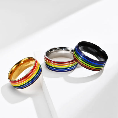 Fashion Rainbow Titanium Steel Rings Epoxy Stainless Steel Rings