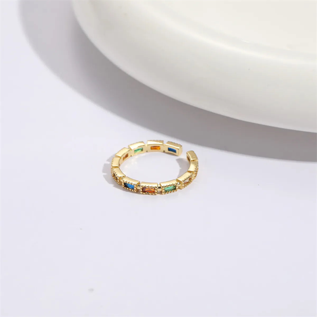 Fashion Rectangle Brass Gold Plated Zircon Open Ring 1 Piece