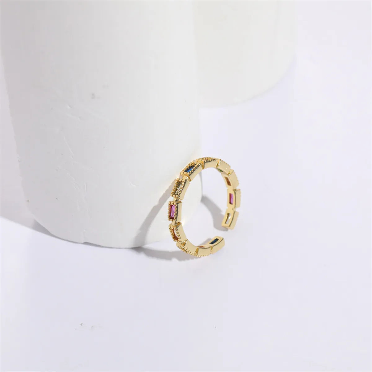 Fashion Rectangle Brass Gold Plated Zircon Open Ring 1 Piece