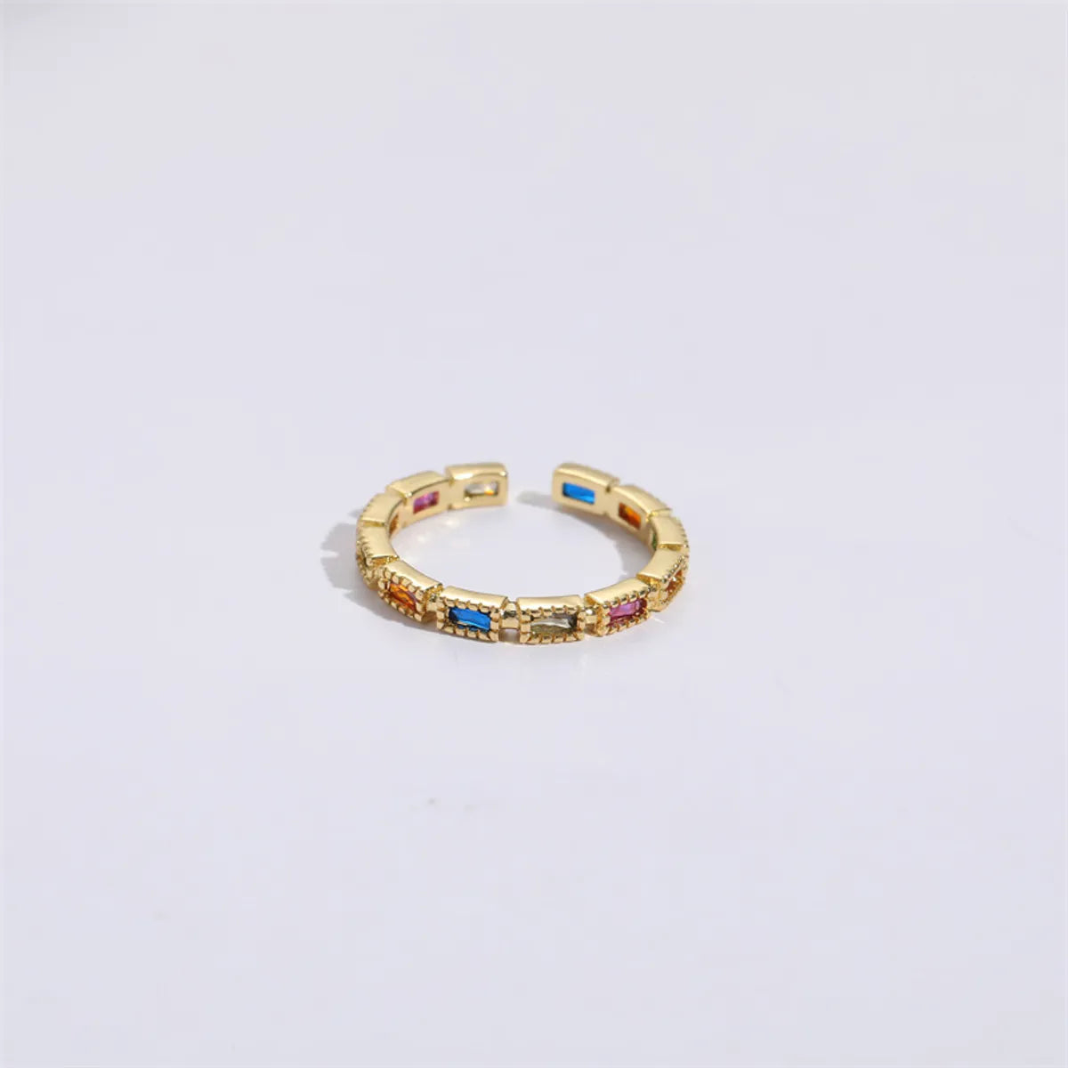 Fashion Rectangle Brass Gold Plated Zircon Open Ring 1 Piece