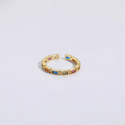 Fashion Rectangle Brass Gold Plated Zircon Open Ring 1 Piece