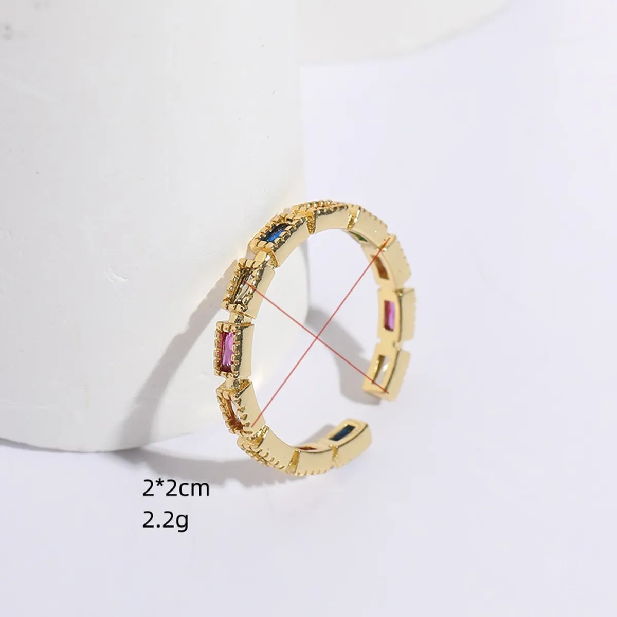 Fashion Rectangle Brass Gold Plated Zircon Open Ring 1 Piece