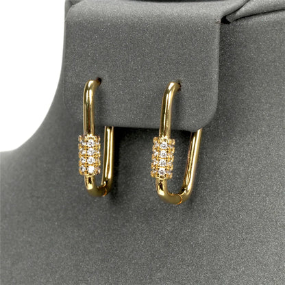 Fashion Rectangle Copper Hoop Earrings Gold Plated Zircon Copper Earrings