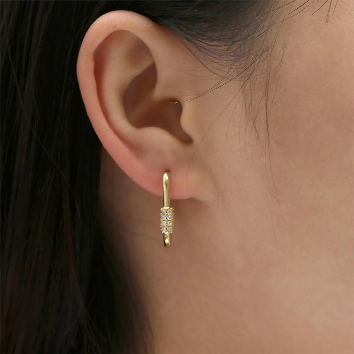 Fashion Rectangle Copper Hoop Earrings Gold Plated Zircon Copper Earrings