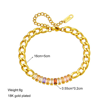 Fashion Rectangle Titanium Steel Plating Zircon Bracelets