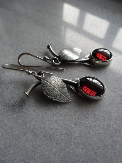 Fashion Red Cherry Earrings Fashion Leaf Earrings