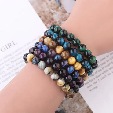 Fashion Retro Bracelet Round Natural Tiger Eye Stone Bracelet