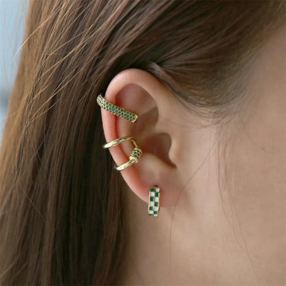 Fashion Retro Emerald Zircon Geometric Snake-Shaped Gold Plated Ear Clip