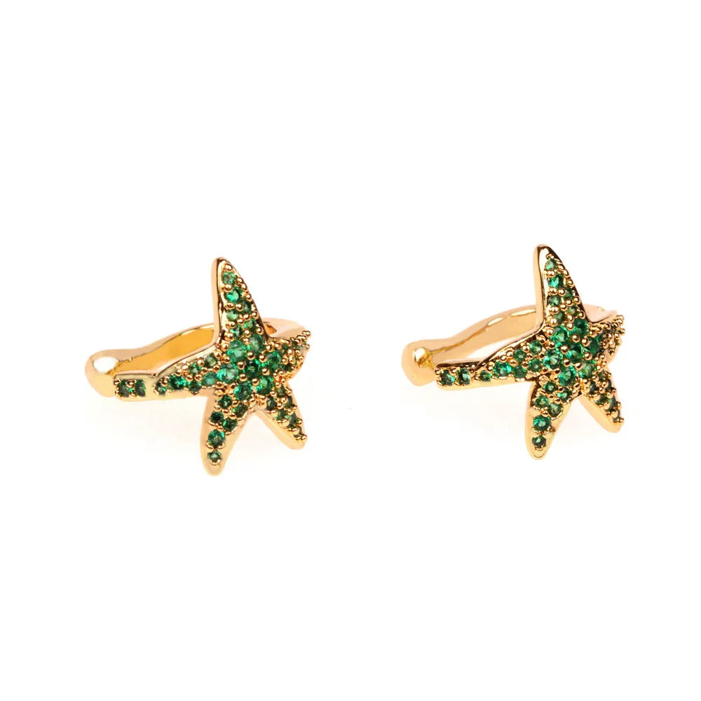 Fashion Retro Emerald Zircon Geometric Snake-Shaped Gold Plated Ear Clip