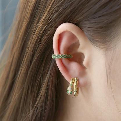 Fashion Retro Emerald Zircon Geometric Snake-Shaped Gold Plated Ear Clip