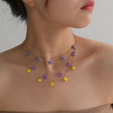 Fashion  Retro Ethnic Style Flower Simple And Stylish Rice Bead Necklace