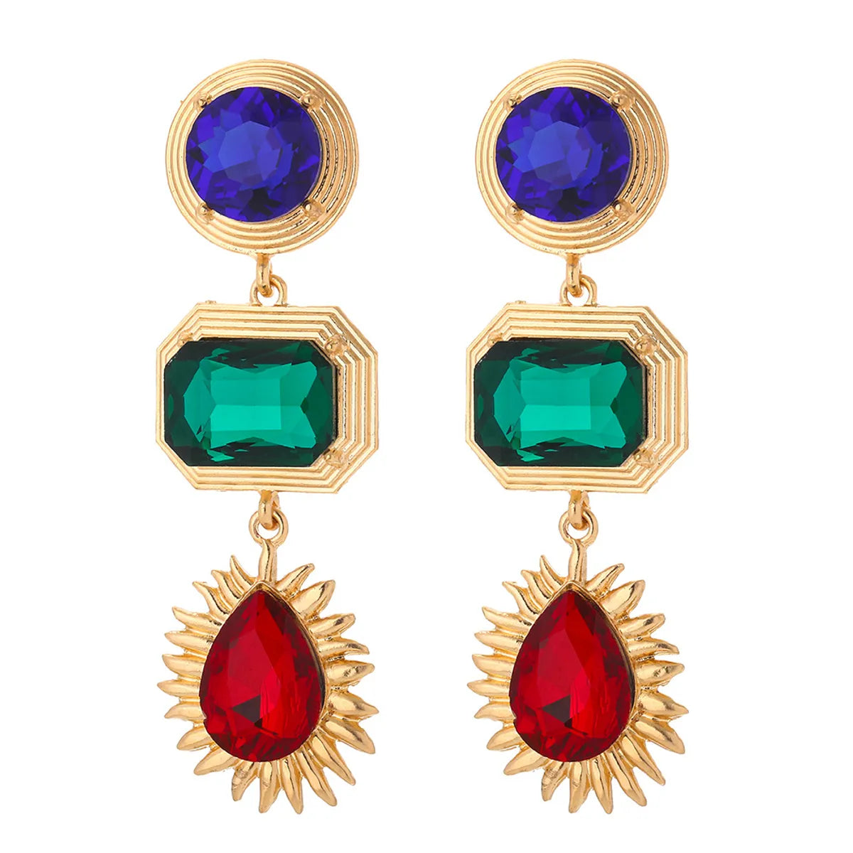 Fashion Retro Exaggerated Geometric Color Diamond Earrings