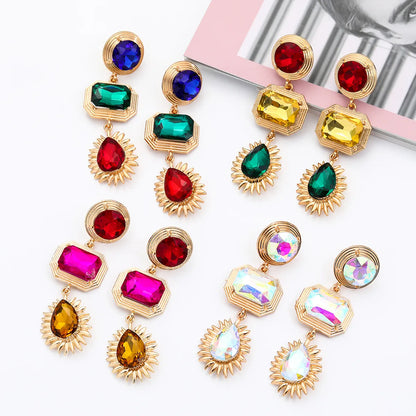 Fashion Retro Exaggerated Geometric Color Diamond Earrings