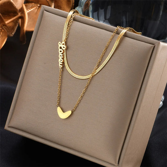 Fashion Retro Heart-shaped Titanium Steel Muilt-layer Necklace