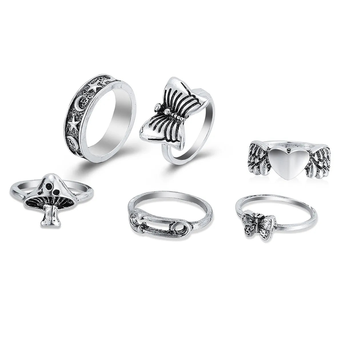 Fashion Retro Mushroom Tai Chi Alloy Ring 6-piece Set