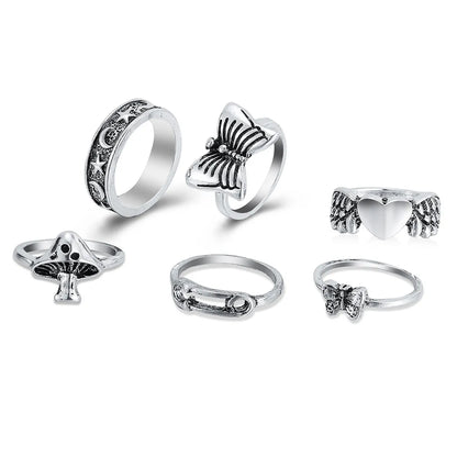 Fashion Retro Mushroom Tai Chi Alloy Ring 6-piece Set