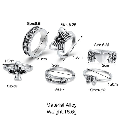 Fashion Retro Mushroom Tai Chi Alloy Ring 6-piece Set